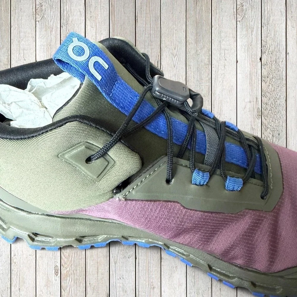 On Cloudhero Mid Waterproof Hiking Boots Cherry Olive Blue Youth 4.5Y NEW